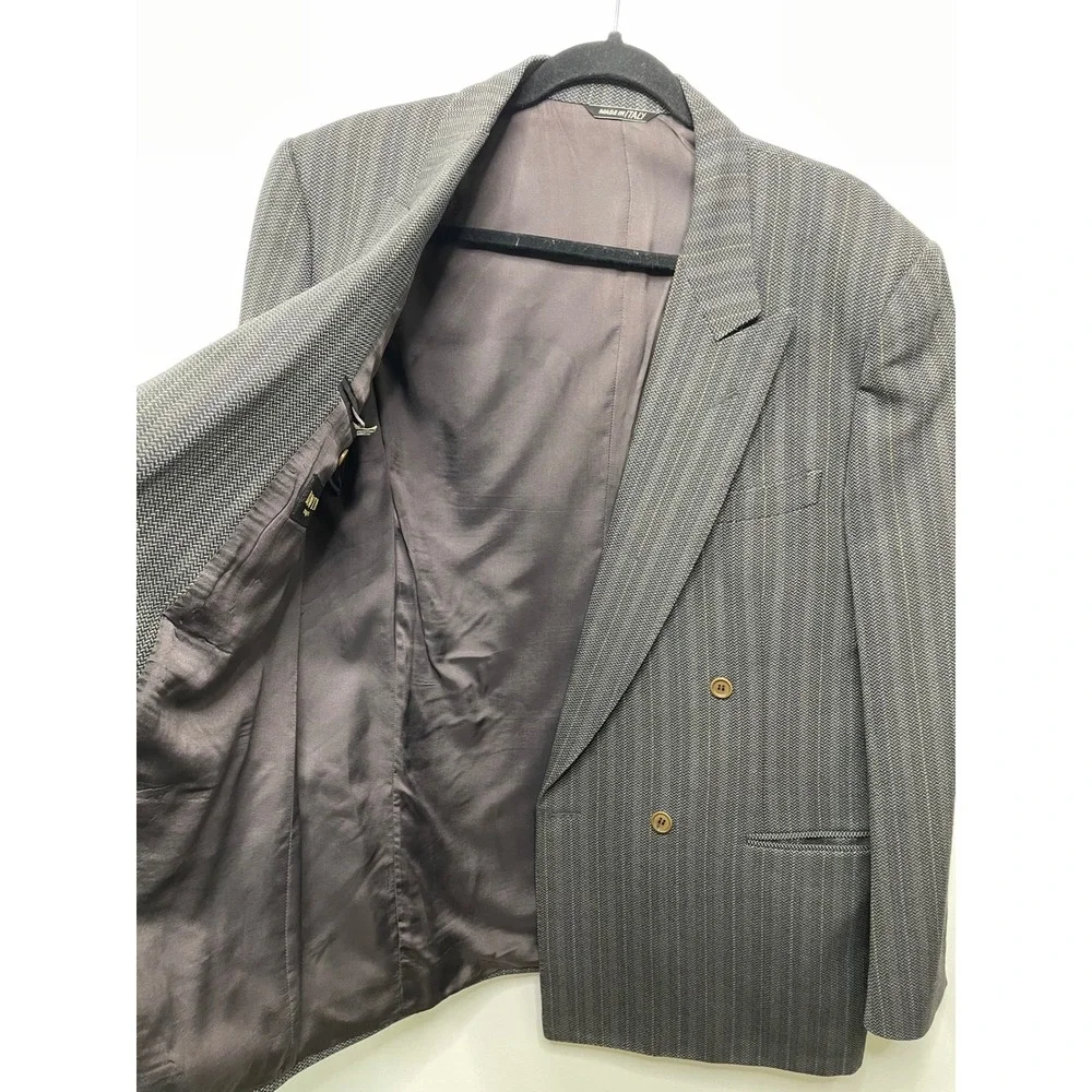 Vtg Lanvin Boutique Italy Wool Double Breasted‎ Blazer Suit Gray Mens Size 50